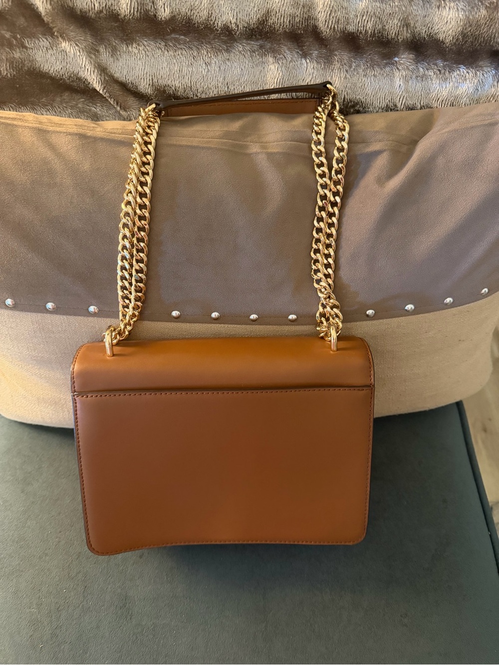 Michael Kors Chestnut Leather Crossbody with Gold Chain - Picture 5 of 5